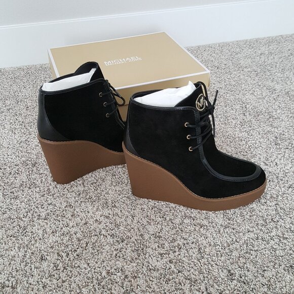 NWT Michael Kors Rye Suede Leather Wedge Ankle Boot Bootie Black 9 - Picture 7 of 11